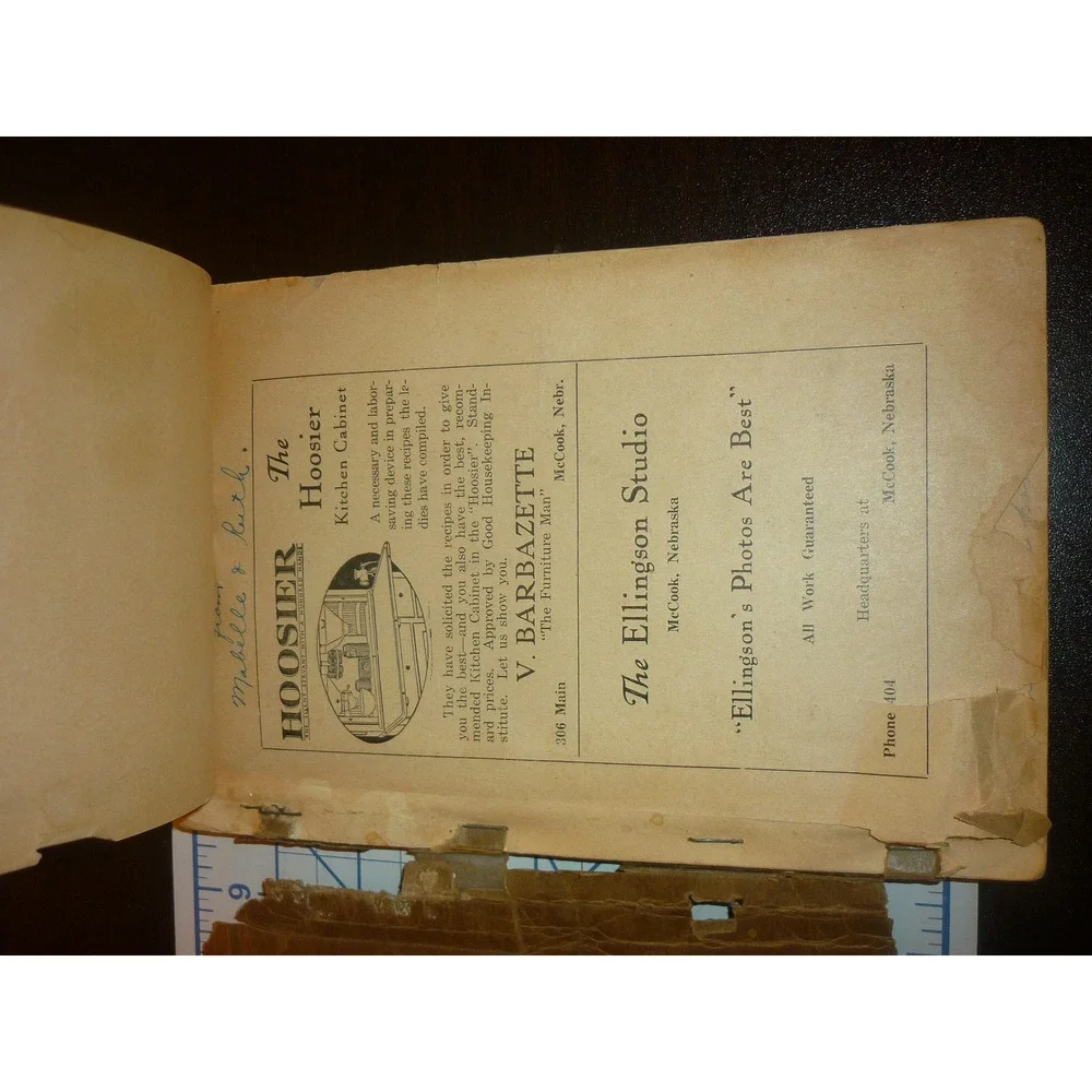 Antique Indianola Nebraska Cook Book Ladies Aid Christian Church  Recipes